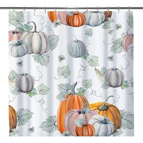 1 rideau de douche, motif automnal feuilles d'érable et citrouille, style bohème, tissu imperméable polyester, 183 x 183 cm, pour salle de bain (1/5)