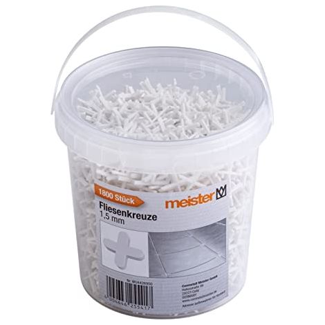 Meister Croci per piastrelle, 1,5 mm, pratico set da 1800 pezzi, in polipropilene resistente, bianco, accessori per piastrelle, aiuto per piastrelle, croci per fughe, 4426950 (1/4)
