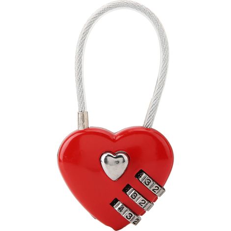 Ortviai Serrure à Code 3 Digits Cœur Mini Voyage pour Bagage, Sac à Dos, Coffret (3D Locks in Zinc Alloy, Rouge)