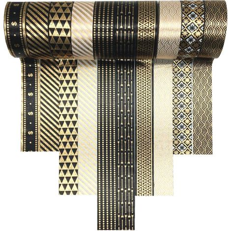 Lot de 10 rouleaux de ruban adhésif décoratif fin, feuille d'or, 15 mm
