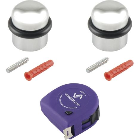 vasalat Türstopper Boden zum Schrauben ø 25mm, Höhe 30mm - runder Tür Stopper Boden mit Gummipuffer + Montagezubehör, Messing verchromt - 2 Stück (1/3)