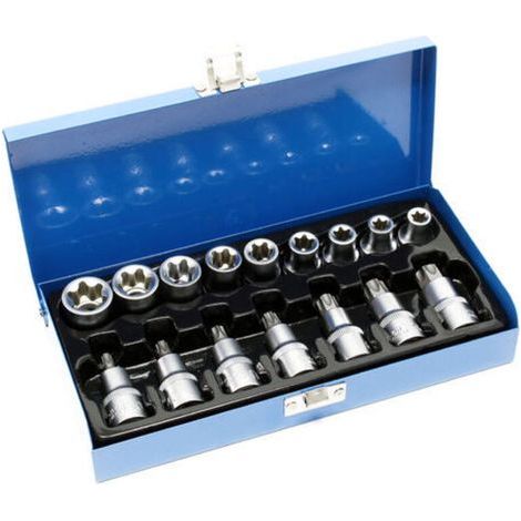 Juego de 16 puntas torx macho Puntas con accionamiento de ½" Acero cromo vanadio Estuche (1/3)
