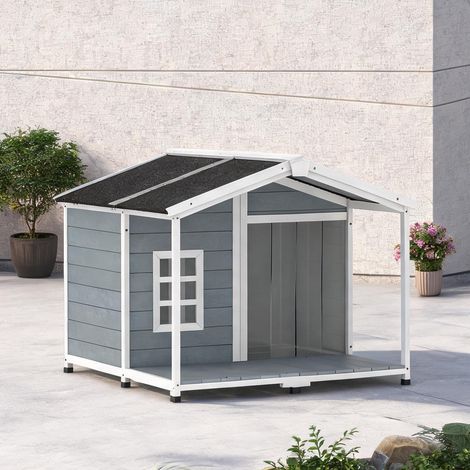 Niches chien bois avec terrasse et toit ouvrant 103 x 107 x 83,5 (1/5)