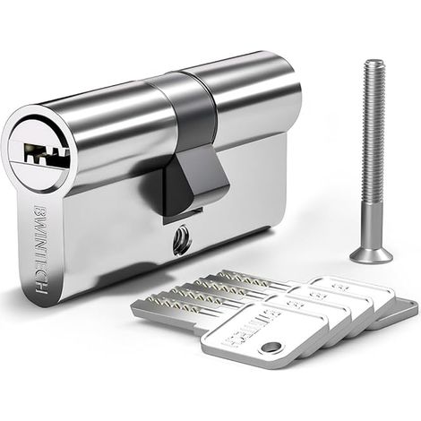 40/40mm Euro Cylindre En Laiton, 80mm Clé/serrure Horizontales Anti Picking, Perçage, Snap, Bumping,Finition Chrome (1/5)