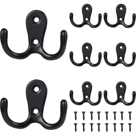 8 ganchos vintage de metal para abrigos, con doble agujero, para baño, cocina (negros) (1/5)