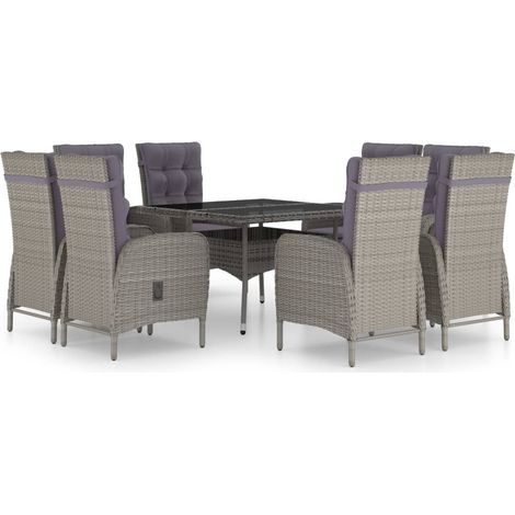 Maison Exclusive - 9-tlg. Garten-Essgruppe Poly Rattan und Glas G