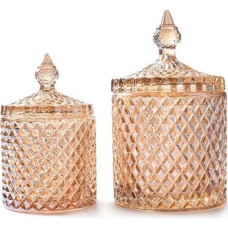 GENERIC-Lot de 2 bocaux en verre pour salle de bain avec couvercle pour cotons-tiges Marron (1/3)