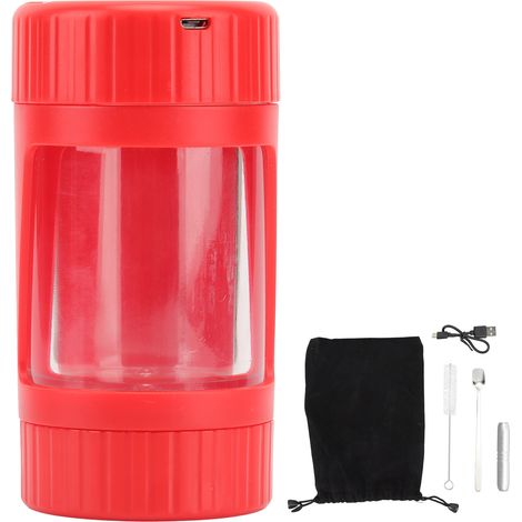 Bocal LED lumineux rouge pour cigarettes avec broyeur, pot de stockage en verre étanche à l'humidité, compartiment de broyage et loupe intégrée.