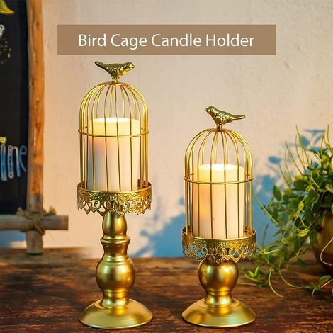 Dekorativer Kerzenständer im Vintage-Vogelkäfig-Stil für Hochzeiten, Shabby Chic Kerzenständer aus Schmiedeeisen mit Schnitzereien, Gold (1/4)