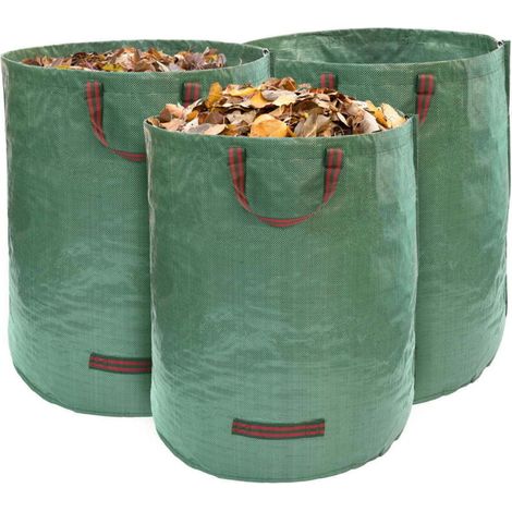 Lot de 3 sacs à déchets de jardin avec poignées - Grande capacité de 272 l et double fond - Résistants aux UV et hydrofuges - Sacs de jardin réutilisables et robustes (1/4)
