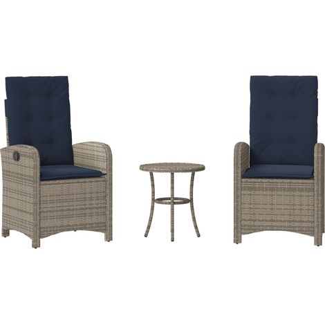 3 Piece Bistro Set with Cushions Grey Poly Rattan vidaXL (1/5)