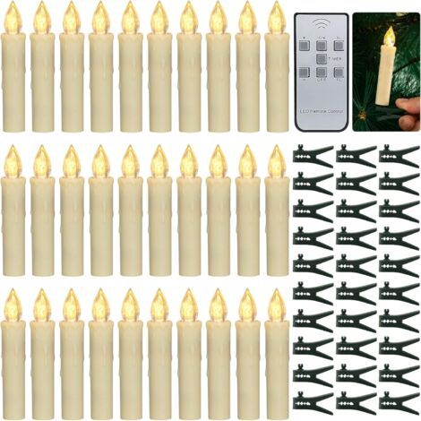 Pr Bougies de sapin de Noël, 30 pièces Bougies d LED Bougies coniques à piles sans flamme avec minuterie à distance/Clips amovibles/Anneaux étanches pour décor d'arbres de Noël à la maison (1/5)