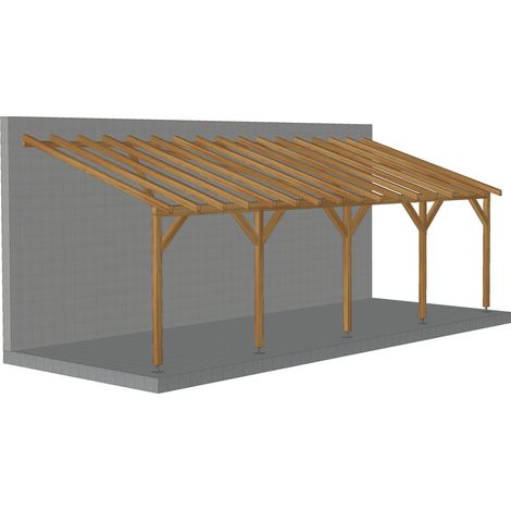 Toit de terrasse 8x3 – Tuilable pente 30% – Bois massif traité CL3 marron – Sections robustes pour durabilité maximale – Jardinatoire (1/5)
