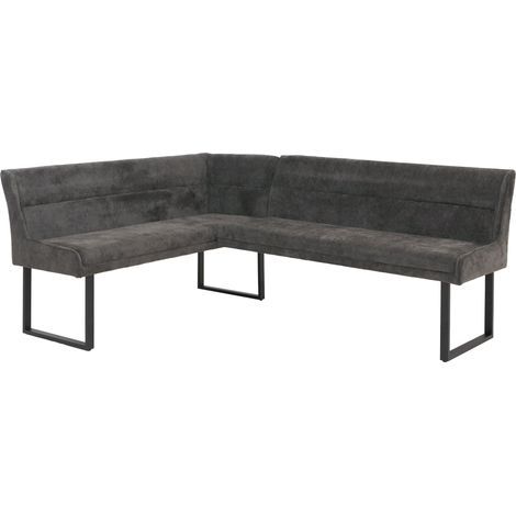 Panca angolare HHG-515, sala da pranzo, stoffa ciniglia/tessuto Öko-Tex (310 g/m²) metallo 159 x 210 cm, grigio scuro