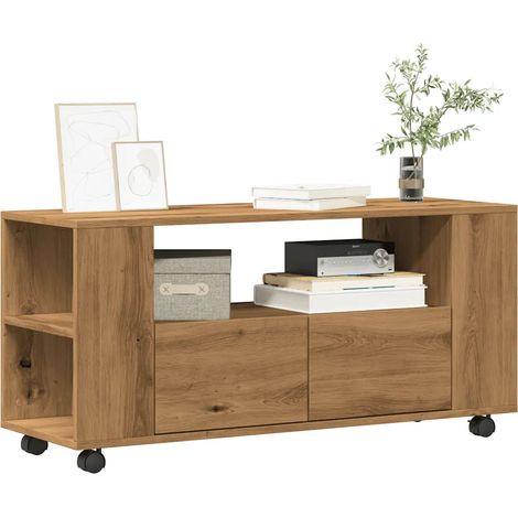 Meuble TV avec roulettes moderne rangement pratique 102 x 34,5 x 43 cm en bois d'ingénierie chêne artisanal (1/5)