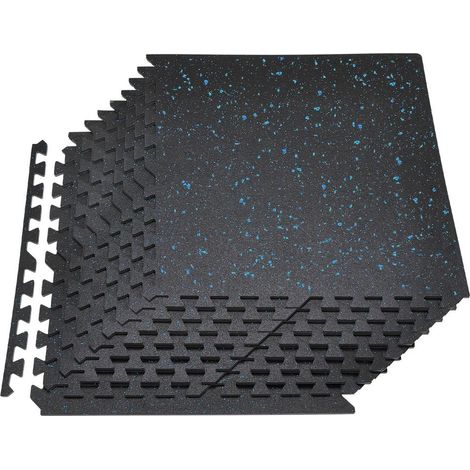 Dalles de Sol Puzzle Fitness Mousse EVA Haute Densité 24 Pcs 600x600x10 mm Tapis Emboîtable Noir à Pois Bleus (1/5)