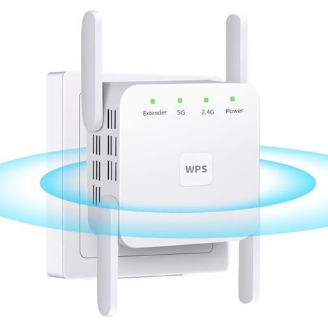 WiFi Extender Booster Repeater pour la maison et l'extérieur, Super Booster 1200Mbps (6000sq.ft), WiFi 2.4&5GHz Dual Band WPS Signal WiFi Strong Penetrability, 360° Coverage, Supports Ethernet P