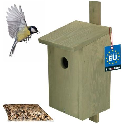 Nichoir Oiseaux Exterieur - Bois - 29x17 cm - Vert - Cabane Oiseaux Exterieur - Cabane À Oiseau - avec Nourriture 0,5 kg - Nichoirs À Mésanges - Nichoir a Mesange-NANOTEH (1/5)
