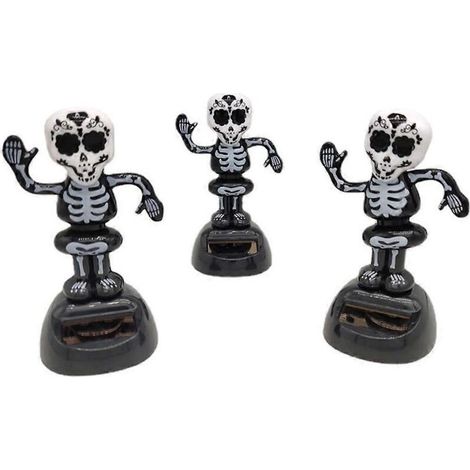 Lot de 3 décorations solaires pour tableau de bord, squelettes de dessin animé, ornements d'Halloween pour voiture (1/5)