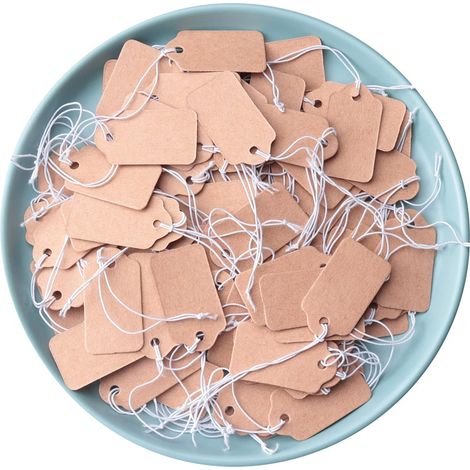 Etiquettes D'affichage Avec Cordon - Etiquettes Blanches Écrivables En Papier Kraft - 100 Pièces - 3,3 x 1,8 cm - Pour Bijoux Vêtements Accessoires (1/5)