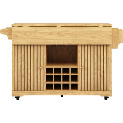 Carro de cocina multifunción con botellero y estantes regulables, madera natural, HOMVRA (1/5)