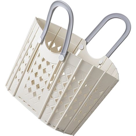Panier à linge en plastique blanc, pliable et multifonctionnel, avec poignée, idéal pour la salle de bain et la maison. (1/5)