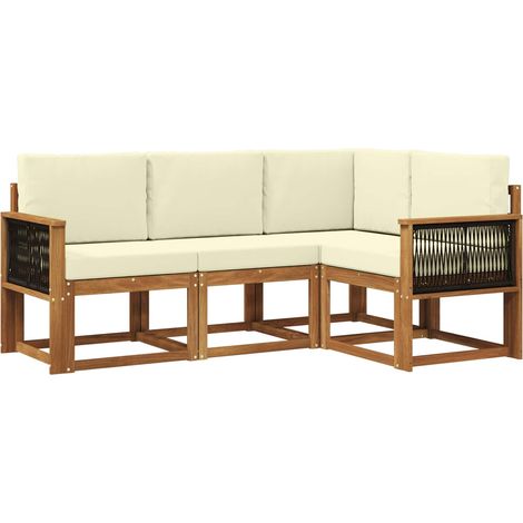 Set di divani da esterno 4 pz Salotto da Giardino Naturale e Crema Poliestere (1/5)
