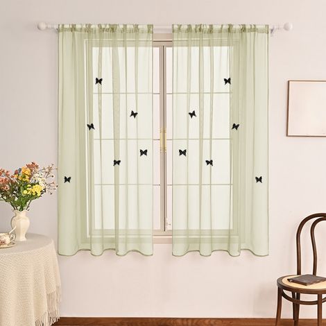 Rideau Voilant - 100 x 130 cm - Double Couche - Motif Papillon en Relief - Filtre Lumière - Pour Fenêtre Porte Décoration Intérieure - 1 Pièce (1/5)
