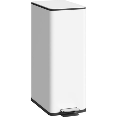 Poubelle 20 L, couvercle à fermeture progressive, compartiment désodorisant, résistant aux traces de doigts, acier inoxydable, blanc