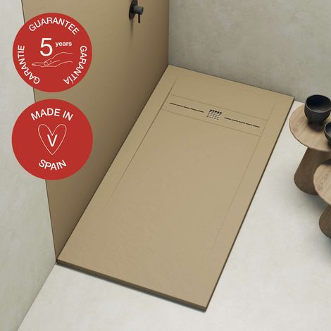 Receveur de douche Poalgi, extraplat, beige albero, L.70 x l.160 cm, finition ardoise, série Gneis (1/5)
