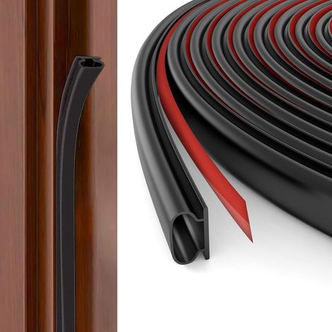 Bande d'étanchéité de porte en caoutchouc en forme de D, coupe-froid en caoutchouc de 6 m, coupe-froid imperméable auto-adhésive pour portes, facile à couper à la taille et idéale pour couper les espa (1/5)