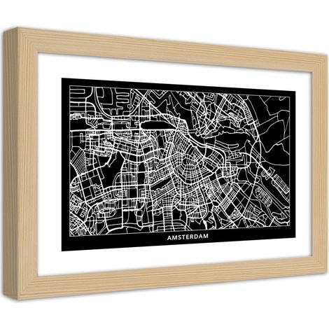 Quadro con cornice, Carta della città Amsterdam - 90x60 (1/5)