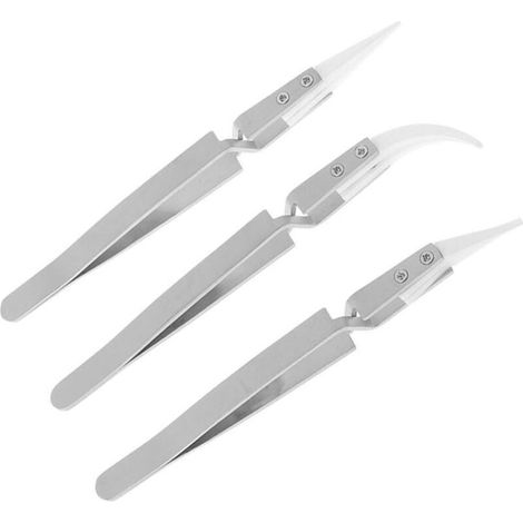3er-Pack antistatische Keramikpinzetten, Pinzetten, umgekehrte Präzisionspinzetten, hitzebeständige Pinzetten (Stahlgriff, Keramikspitze), 137 mm - Crezuo