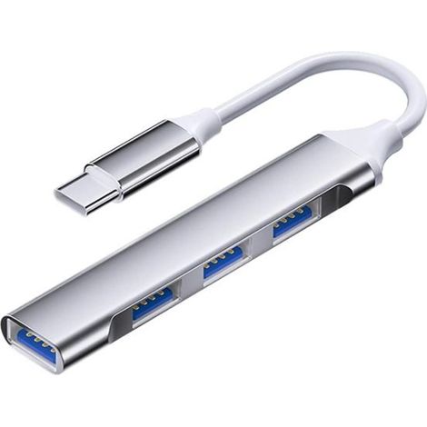 Hub USB cuádruple tipo C: Aluminio, USB 2.0 x 3 + 3.0, para PC y portátiles, Gris, paquete de 2 (1/5)