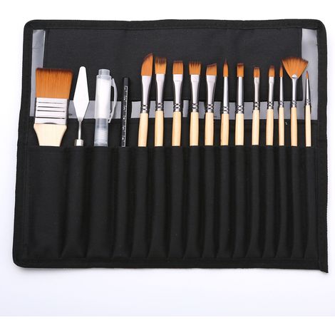 Ensemble de dix huit brosses à peindre pour aquarelle et acrylique manche en bois poils nylon pour artiste (1/5)