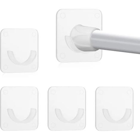Support autocollant pour tringle à rideau de douche - Lot de 4 - Transparent - Montage mural - Sans perçage (1/4)