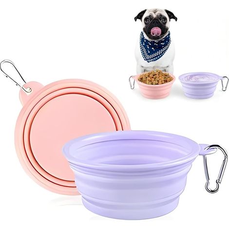2 Gamelles Pliables en Silicone – 350 ml, Sans BPA, avec Mousquetons – Lavable Lave-Vaisselle – Idéal pour Voyages avec Chiens et Chats (Violet (1/5)
