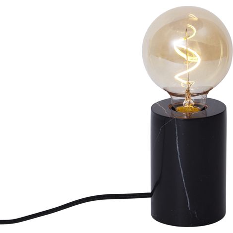 QAZQA Moderno Lámpara de mesa moderna negra de mármol - Marissa Mármol Redonda Adecuado para LED Max. 1 x 15 Watt
