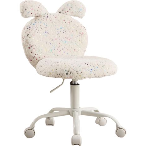 Wahson Kids Desk Chair Faux Fur, Swivel Study Task Chair with Cute Bunny Ears Adjustable Height for Kids/Teens, White
