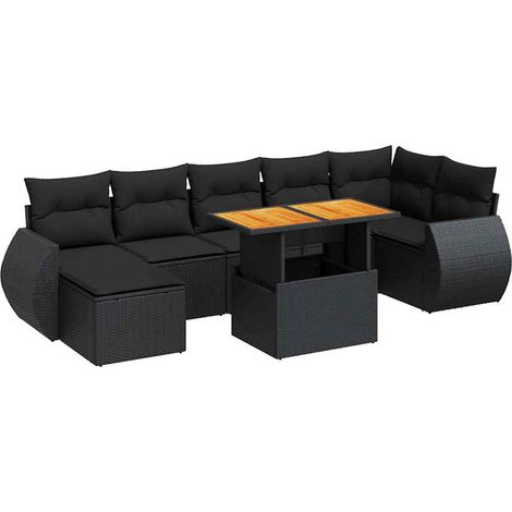 vidaXL Set Divani da Giardino con Cuscini 8 pz Nero in Polyrattan (1/5)