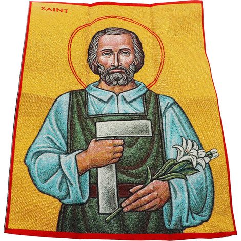 Icône chrétienne, portrait de saint Joseph réalisé par un charpentier, décoration murale chrétienne artisanale, 40x30 cm, convient aux églises et chapelles. (1/5)