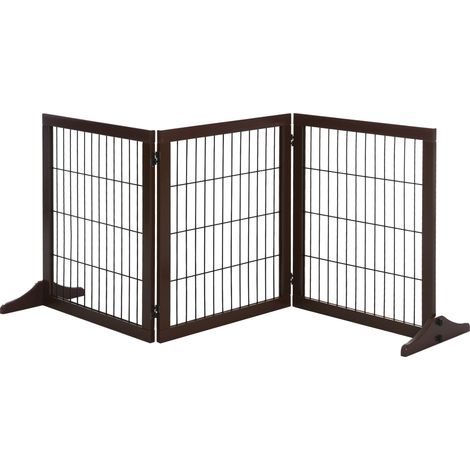 PawHut 185 x 71 cm Hundeschutzgitter aus Holz, 3-teilig, Schutzgitter für Treppen, Türen und Küche, Braun