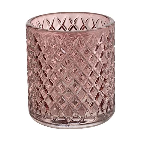 Wenko Bicchiere portaspazzolini Atessa rosa antico in vetro con strutturata a piccoli rombi per strumenti per l’igiene dentale per stanza da bagno e WC ospiti, 7,5 x 10 cm (1/4)