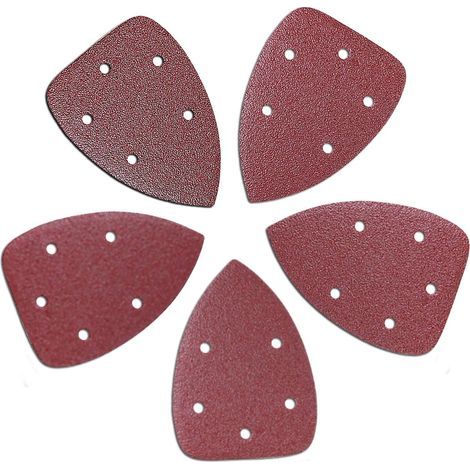AIDUCHO 50 piezas de hojas de lija triangulares de 5 agujeros para lijadoras, 90 x 140 mm, grano 40/60/80/100/120, hojas de lija de óxido de aluminio, ideales para lijar/pulir. (1/5)