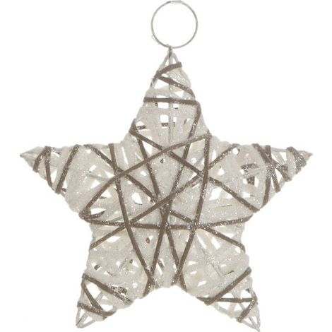 Sujet de Noël Étoile "Glacé" 16cm Blanc & Naturel