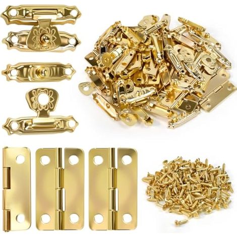 20 PCS Fermoirs à Loquet + 20 PCS Charnières Dorées – Fer de Qualité – Pour Boîte à Bijoux, Caisse en Bois, Coffret Cadeau, Miniature – Vis Incluses – Accessoire DIY Vintage