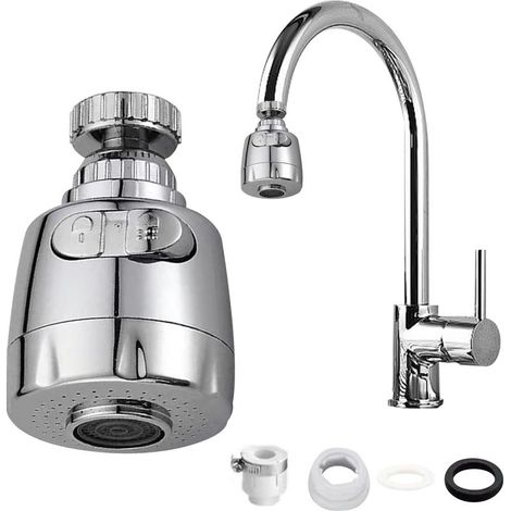 Tête de pulvérisation de robinet de cuisine avec deux modes, aérateur de robinet, rallonge de robinet remplaçable, convient pour salle de bain/balcon/cuisine (argent, taille : 7,5 x 2,2 cm) (1/5)