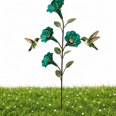 Neuer Retro-Futterspender für Kolibris mit vier Blüten, Gartenpfosten, Bodendekoration für Hof und Garten - Grün -