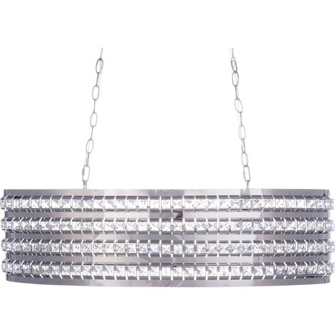 Lampe Suspension Luminaire Design avec Abat-jour Rond en Métal Chromé Orné de Cristaux E27 40W Solution Éclairage pour Salle à Manger ou Salon Beliani