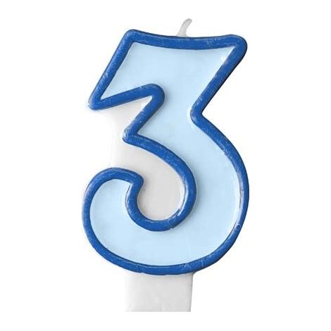 Bougie avec numéro 3 pour gâteau d'anniversaire bleu clair, bougie de cire pour homme, anniversaire, fête, retraite, enfant bleu ciel, h 7 cm (1/5)